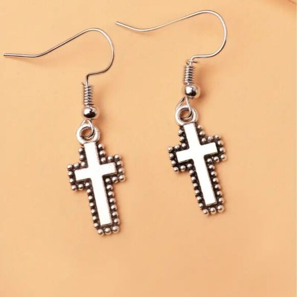 Silver cross earrings minimalist jewelry - Picture 1 of 6